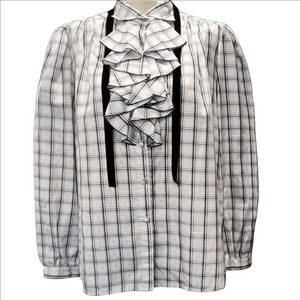 LLOYD WILLIAMS Black and White Ruffle Plaid Blouse
